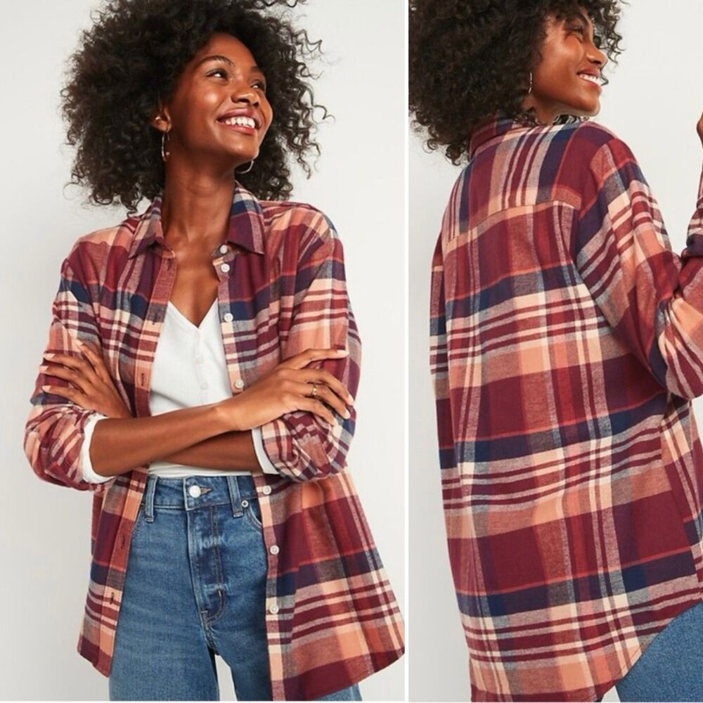 Old Navy Plaid The Boyfriend Shirt Size L